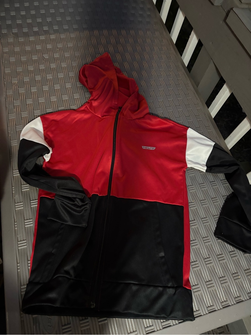 Hind Red, Black & White Colorblock Hooded Windbreaker